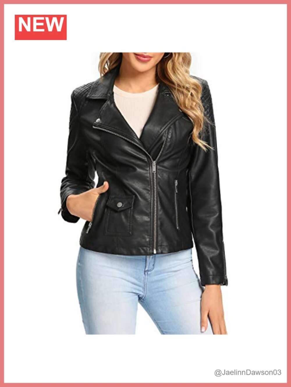 Faux Leather Moto Biker Jacket Quilted Zip Up Outwear